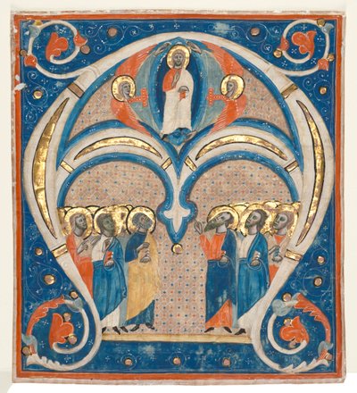 Historiierte Initiale A aus einem Responsorial: Christus in Majestät mit Heiligen, um 1280-1300 von Unbekannt