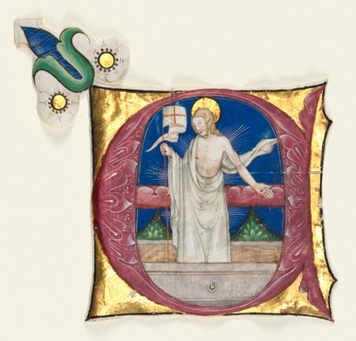 Historiierte Initiale E aus einem Antiphonar: Der auferstandene Christus im Grab, um 1420-1450 von Unbekannt
