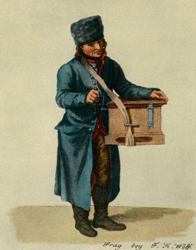Hakenharfe und Drehorgel. Arten von Prager Musikern, 1948 von Unbekannt