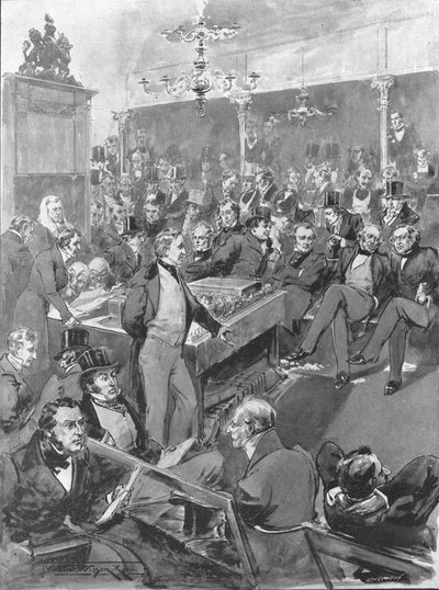 House of Commons, 1846: Robert Peel verkündet seine Hinwendung zu Freihandelsprinzipien, 1901 von Unbekannt