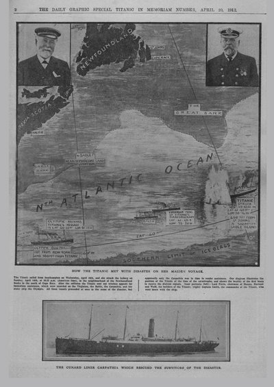 Wie die Titanic auf ein Unglück traf..., und der Cunard-Liner Carpathia..., 20. April 1912 von Unbekannt
