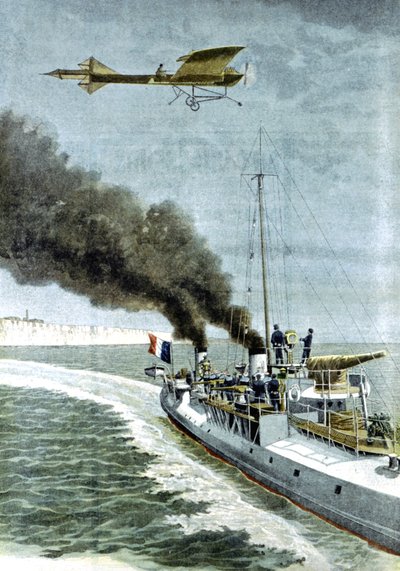 Hubert Latham versucht, sein Antoinette-Eindecker über den Ärmelkanal zu fliegen, 1909 von Unbekannt