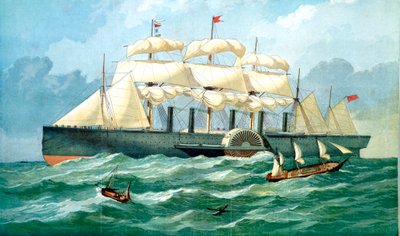 IK Brunels Dampfschiff Great Eastern zeigt Gehäuse für Schaufelrad und Segel, 1857 von Unbekannt