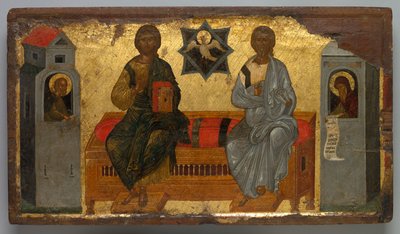 Ikone der Dreifaltigkeit des Neuen Testaments, um 1450 von Unbekannt