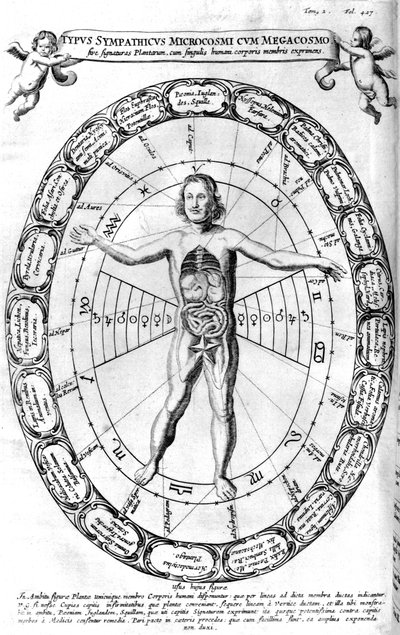 Einfluss des Universums, des Makrokosmos, auf den Menschen, den Mikrokosmos, 1678 von Unbekannt