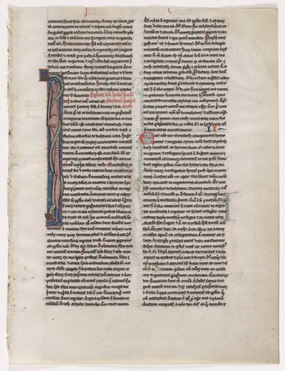 Initiale I: Verschlungene Bestie und Schlange: Blatt aus einer Bibel, 2 von 2 ausgeschnittenen Blättern, ca. 1225-1250 von Unbekannt