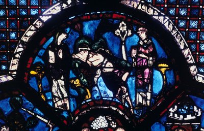 Verletzter Pilger, ignoriert von Priester und Levit, Buntglas, Kathedrale von Chartres, Frankreich, 1205-1215 von Unbekannt