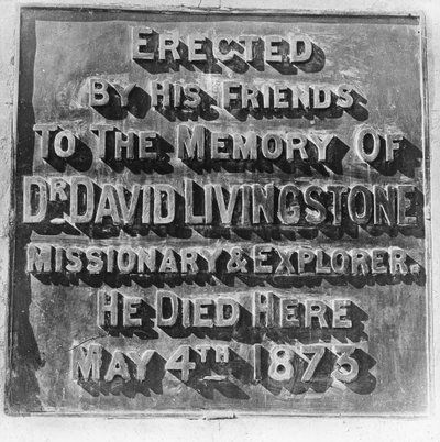 Inschrift auf dem Denkmal für David Livingstone, Sambia, Afrika, spätes 19. oder frühes 20. Jahrhundert von Unbekannt