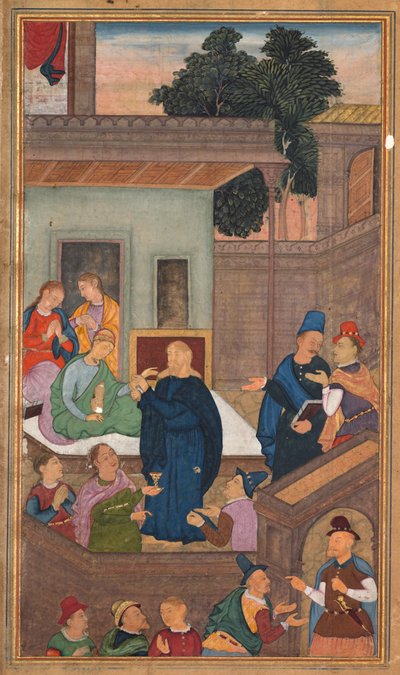 Jesus erweckt die Tochter des Jairus von den Toten, aus einem Spiegel der Heiligkeit Mirat al-quds..., 1602-16 von Unbekannt