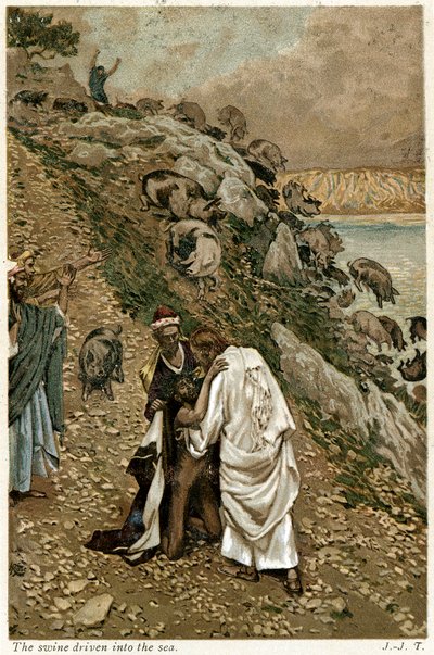Jesus treibt Teufel aus einem knienden Mann, um 1890 von Unbekannt