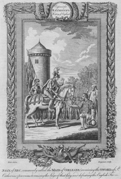 Johanna von Orléans, genannt die Jungfrau von Orléans, erhält das Schwert der heiligen Katharina von Unbekannt