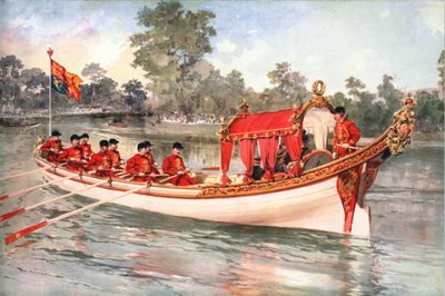 König Georg V. und Königin Mary besuchen die Henley Regatta auf der Staatsbarke, 1912 von Unbekannt