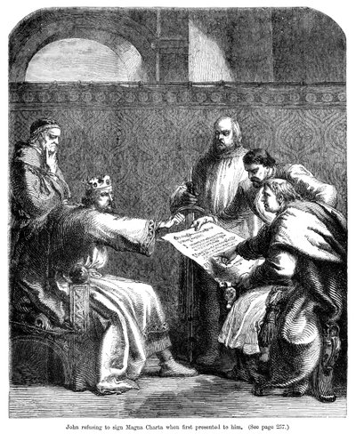 König Johann 1167-1216 weigert sich, die Magna Carta zu unterzeichnen, als sie ihm erstmals vorgelegt wurde, 1215 von Unbekannt