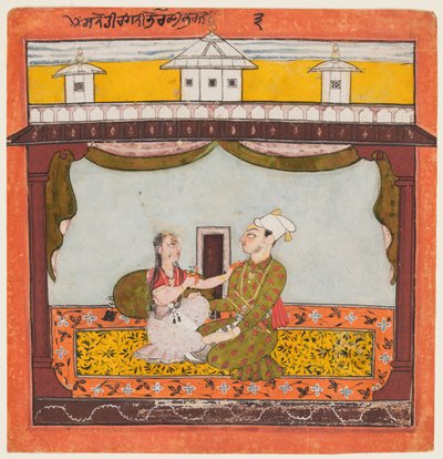 König und Königin im Zenana: Sandehi Ragini, Frau von Bhairava..., um 1690-95 von Unbekannt