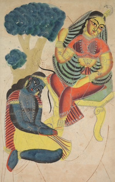 Krishna streichelt Radhas Füße, 1800er Jahre von Unbekannt