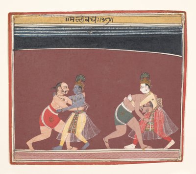 Krishna und Balarama kämpfen gegen die bösen Wrestler des Königs Kamsa, ca. 1650 von Unbekannt