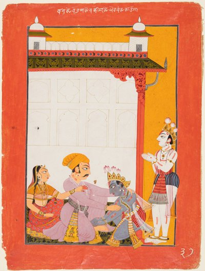 Krishna und Balarama berühren die Füße von Vasudeva und Devaki, 1730-40 von Unbekannt