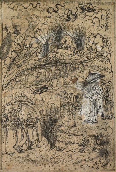 Krishna und Radha unter dem Berg Govardhan, ca. 1720 von Unbekannt