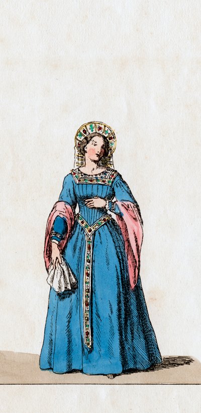 Hofdame, Kostümentwurf für Shakespeares Stück, Heinrich VIII., 19. Jahrhundert von Unbekannt