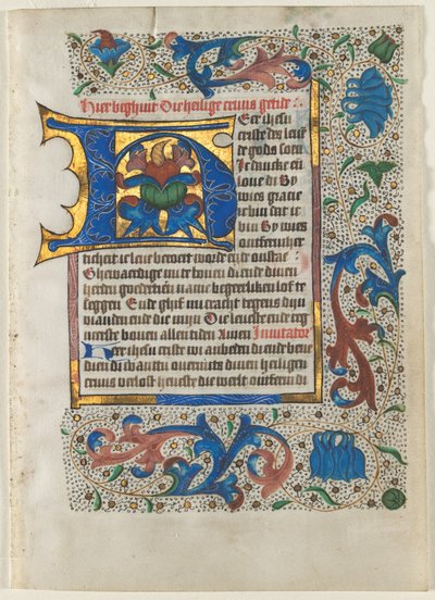 Blatt aus einem Stundenbuch: Verzierte Initiale H, ca. 1470-1480 von Unbekannt