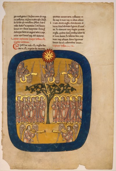 Blatt aus einem Beatus-Manuskript: Engel halten die vier Winde zurück..., ca. 1180 von Unbekannt