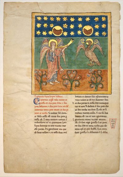 Blatt aus einem Beatus-Manuskript: Der vierte Engel bläst die Trompete und ein Adler..., ca. 1180 von Unbekannt