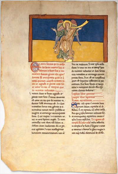 Blatt aus einem Beatus-Manuskript: Der siebte Engel verkündet die Herrschaft des Herrn, ca. 1180 von Unbekannt