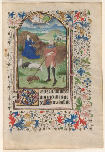 Blatt aus einem Stundenbuch: Verkündigung an die Hirten, um 1460 von Unbekannt