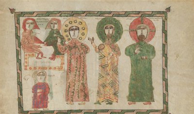 Blatt aus einem Evangelienbuch mit vier stehenden Evangelisten (1290-1330) von Unbekannt
