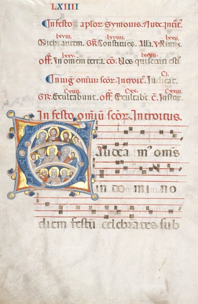 Blatt aus einem Graduale: Initiale G mit Christus, der Jungfrau und Aposteln, ca. 1300 von Unbekannt