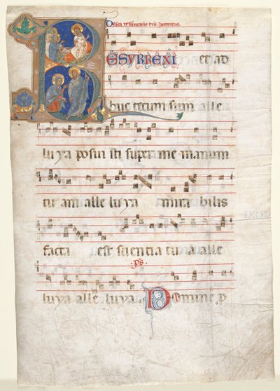 Blatt aus einem Graduale: Initiale R mit den drei Marien am Grab und Noli me Tangere, ca. 1270 von Unbekannt