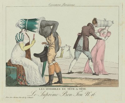 Les Invisibles en tête-à-tête Tête-à-Tête mit Poke-Bonnets, ca. 1805 von Unbekannt