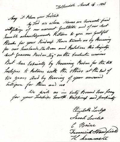 Brief an Innenminister John Russell 1792-1878 von den Frauen der Tolpuddle-Märtyrer von Unbekannt