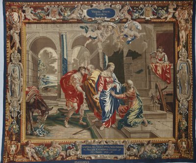 Leben der Jungfrau: „Die Heimsuchung“ - Woll- und Seidentapisserie aus der Werkstatt von Pierre Damour nach Zeichnungen von Charles Poerson (1609-1667) von Unbekannt