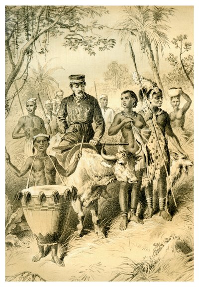Livingstone, geschwächt durch Fieber, eskortiert nach Shintes Stadt, ca. 1854, 1883 von Unbekannt
