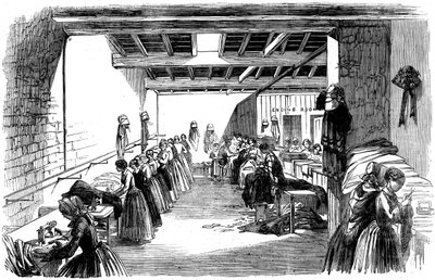 Maschinenraum in einer Dampfnähfabrik, 1854 von Unbekannt