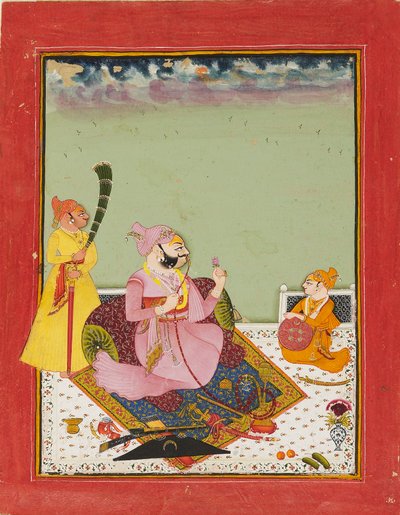 Maharao Ajit Singh auf einer Terrasse mit Sohn und Diener, um 1770 von Unbekannt