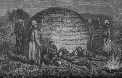 Major Marter und seine Männer bewachen Cetewayo im einheimischen Kraal, ca. 1880 von Unbekannt