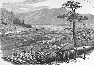 Floßbau auf dem Susquehanna River. Eine Szene an der Linie der Erie Railroad, 1883 von Unbekannt