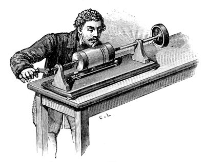 Aufnahme mit dem ersten Modell von Thomas Edisons Phonograph, ca. 1878 von Unbekannt
