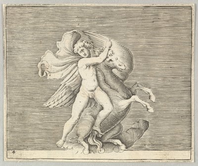 Mann kämpft mit geflügeltem Pferd (veröffentlicht ca. 1599-1622) von Unbekannt
