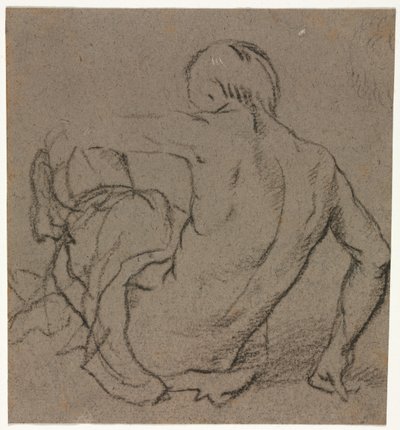 Mann, der auf dem Boden sitzt, von hinten gesehen, recto, 1500er Jahre von Unbekannt