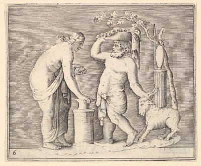 Mann und Frau opfern eine Ziege, veröffentlicht ca. 1599-1622 von Unbekannt