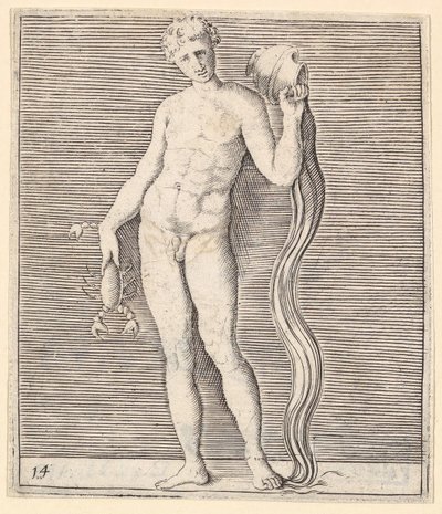 Mann mit Flusskrebs und Wasserkrug, veröffentlicht ca. 1599-1622 von Unbekannt