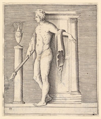 Mann mit Fackel an der Tempeltür, veröffentlicht ca. 1599-1622 von Unbekannt