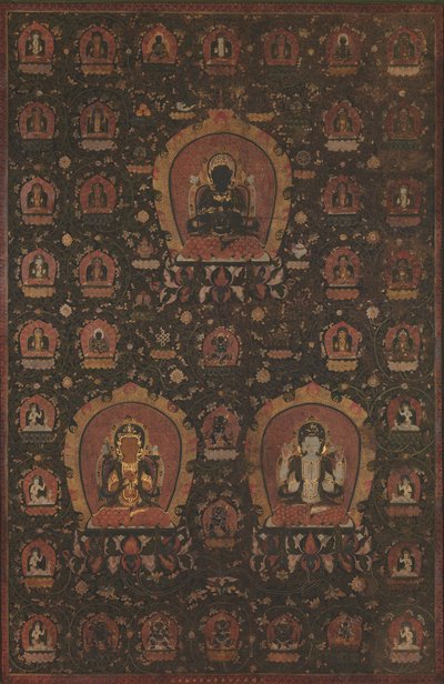 Mandala von Vajradhara, Manjushri und Sadakshari-Lokeshvara, datiert 1479 von Unbekannt
