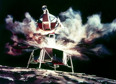 Bemannter Raumflug, USA, Apollo, Künstlerische Darstellung des Mondmoduls beim Start vom Mond von Unbekannt