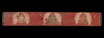 Manuskriptdeckel mit Vishnu flankiert von Lakshmi und Sarasvati, 14. Jahrhundert von Unbekannt