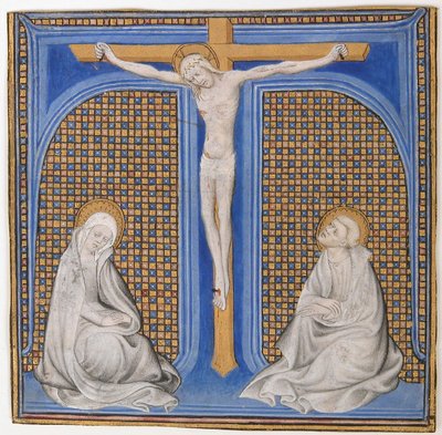 Manuskript-Illumination mit Kreuzigung in einer Initiale T, aus einem Messbuch, französisch von Unbekannt