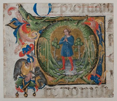 Manuskript-Illumination mit Initiale Q, aus einem Chorbuch, erste Hälfte des 15. Jahrhunderts von Unbekannt